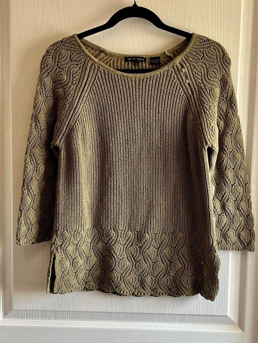 Jeanne Pierre Olive Green Knit Sweater - 100% Cotton Size Medium